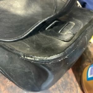 Navy blue leather vintage coach courier